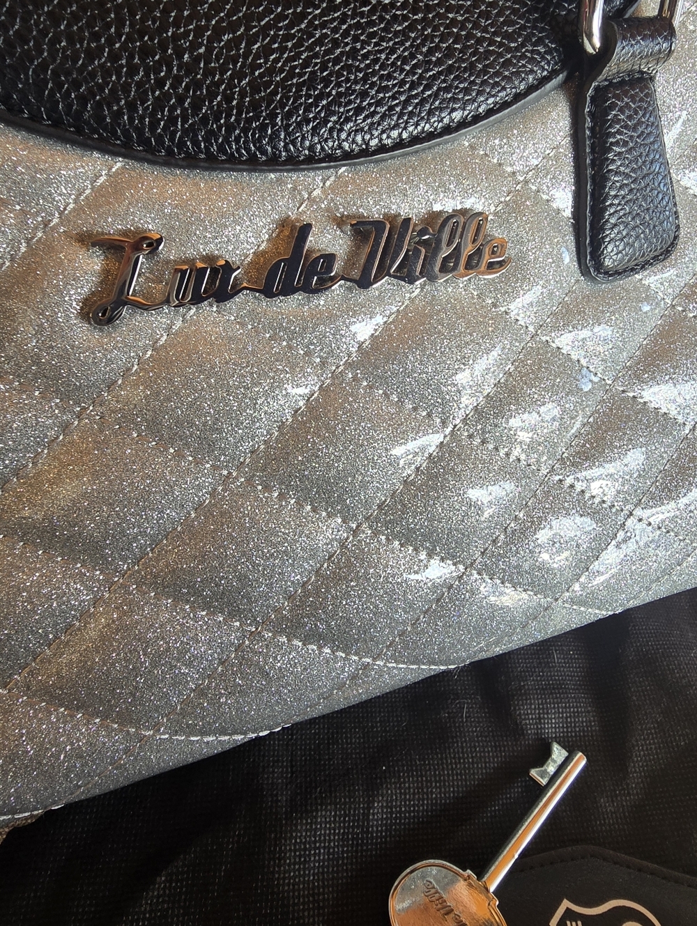 New! Silver Glitter Lux De Ville, Black Faux Leather, Retro, Vintage Inspried - Picture 3 of 12
